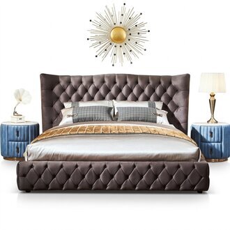 Chesterfield Bett Schlafzimmer Textil Betten 180x200cm Samt Big Hotel Betten