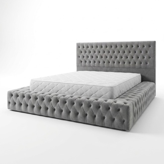Chesterfield Big Bett GroÃer Kopfteil Betten Polster Hotel Samt Grau Stoff