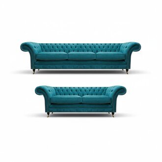 Chesterfield Blau 2x Sofas Set Wohnzimmer PolstermÃ¶bel LuxuriÃ¶se Sofagarnitur