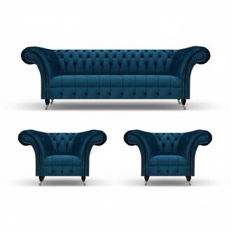 Chesterfield Blaue Sitzgarnitur Modernes Komplettes Wohnzimmer Sofa Set