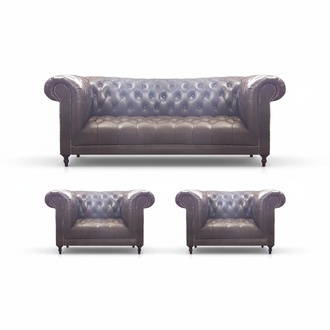 Chesterfield Braun PolstermÃ¶bel Wohnzimmer Sessel 3+1+1 Sofa Dreisitze