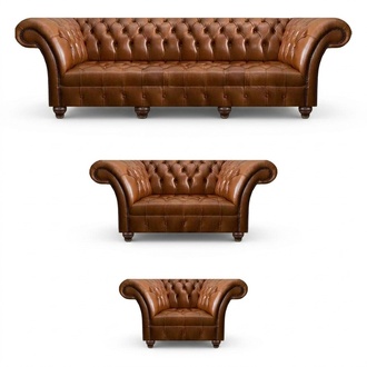 Chesterfield Braune Ledergarnitur Exklusive Couchen Designer Lehnsessel