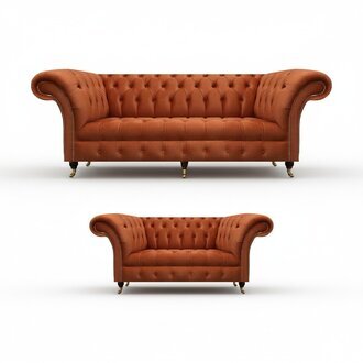 Chesterfield Braune Sofagarnitur Edle Polstercouchen Designer Set 2tlg