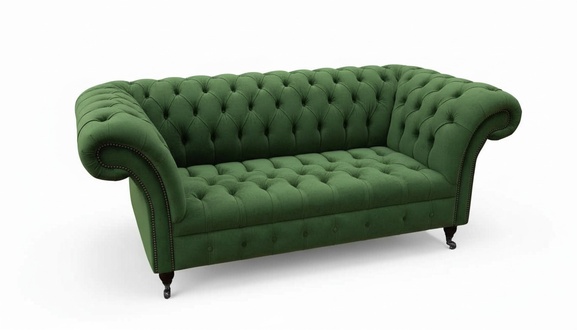 Chesterfield BÃ¼ro SitzmÃ¶bel Einrichtung Sofa Couch 2 Sitz Textil GrÃ¼n