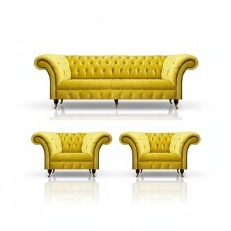 Chesterfield Gelb Sofagarnitur 3tlg Textil Stoff PolstermÃ¶bel Sessel Neu MÃ¶bel