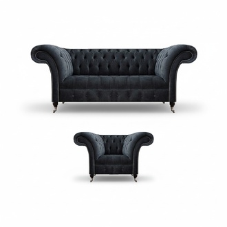 Chesterfield Grau Sofagarnitur 3+1 Sitzer Textil LuxuriÃ¶se Moderne Wohnzimmer