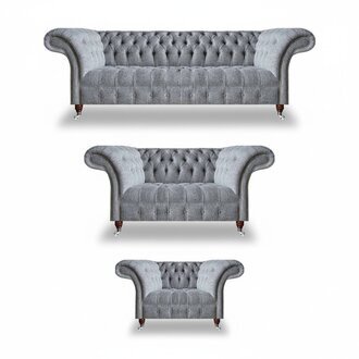 Chesterfield Grau Sofas Komplett 3tlg Sessel Design MÃ¶bel Sofagarnitur