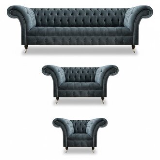 Chesterfield Graue Couchgarnitur Designer Polstersofas Edler Einsitzer