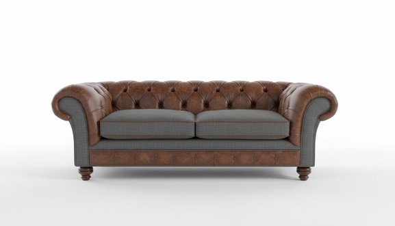 Chesterfield Klassische Braun Leder Textil Couch Sofa Sitz Polster Stoffsofas