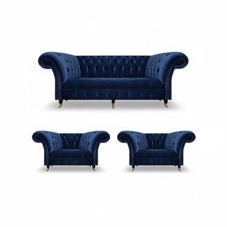 Chesterfield Luxus Einrichtung 2x Sessel Dreisitzer Sofa Couch Wohnzimmer 3+1+1