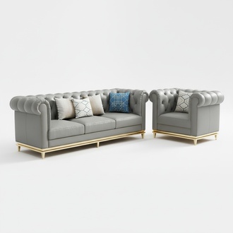 Chesterfield Metall Couch Polster Sitz Garnitur Sofa Leder Design Garnituren