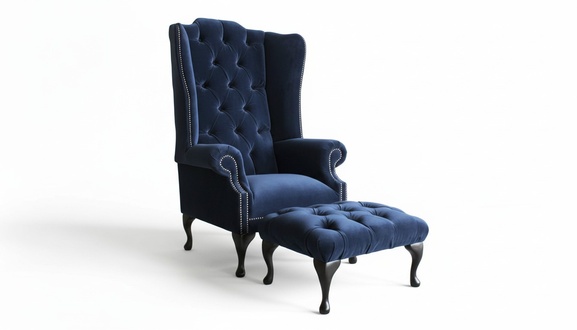 Chesterfield Ohrensessel Sessel + Hocker Chaise Relax Fernseh 1 Sitzer Sofa Neu