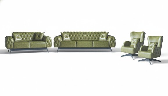 Chesterfield Polster 3-Sitzer 2-Sitzer Sessel GrÃ¼n Set Klassisch Leder 4tlg.
