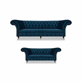 Chesterfield PolstermÃ¶bel Designer Blaue Wohnzimmer Couchen 2tlg Set