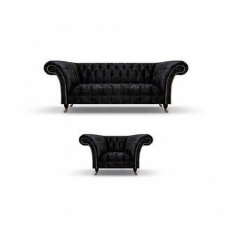 Chesterfield Schwarze PolstermÃ¶bel Designer Wohnzimmer Couch Sessel 2tlg