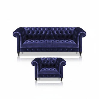 Chesterfield Sessel Luxus Polster Sofa Couch Dreisitze Sitz Garnitur Textil Neu