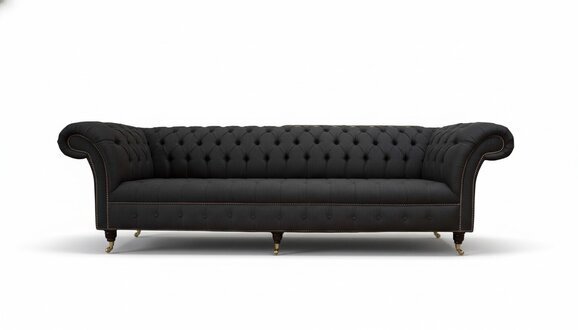 Chesterfield Sofa 4 Sitzer Schwarz Stoff Wohnzimmer Design Couch Polster