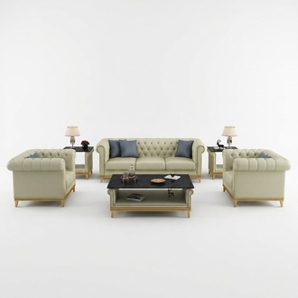 Chesterfield Sofagarnitur Couch Polster MÃ¶bel Set 3+2+1 Ledersofa 3tlg