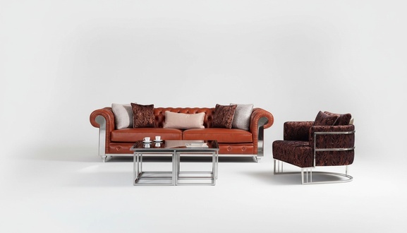 Chesterfield Sofagarnitur Kunstleder Dreisitzer Braun Couchgarnitur Couchen
