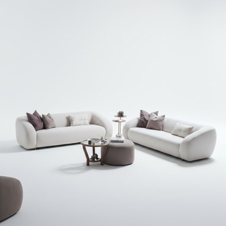 Couchgarnitur 2x Sofas 3 Sitzer Couchtisch Hocker Wohnzimmer Set