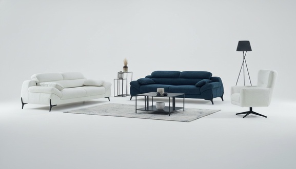 Couchgarnitur Dreisitzer Sessel Couch Stoff Polstersofa Sofa Blau 3tlg