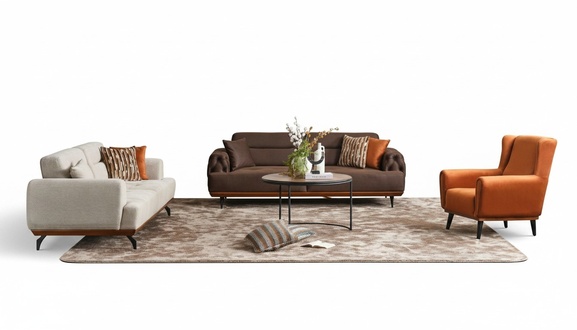 Couchgarnitur Dreisitzer Sessel Sofa Stoff 4tlg Stoffsofa Mehrfarbig 3311
