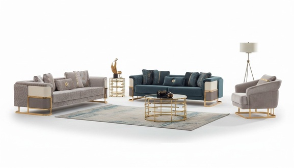 Couchgarnitur Polstersofa Dreisitzer Sessel Beige Couch Stoffsofa 3tlg