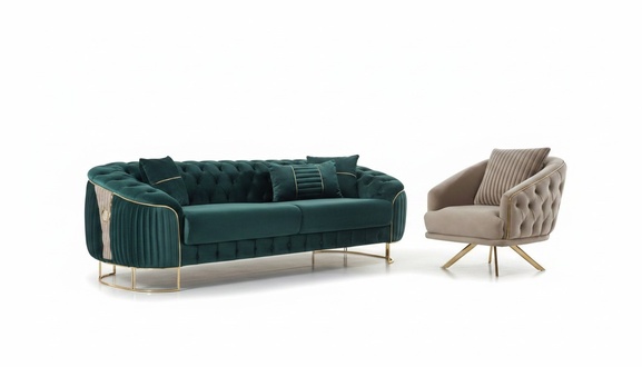 Couchgarnitur Polstersofa Dreisitzer Sessel GrÃ¼n Couch Stoffsofa 2tlg