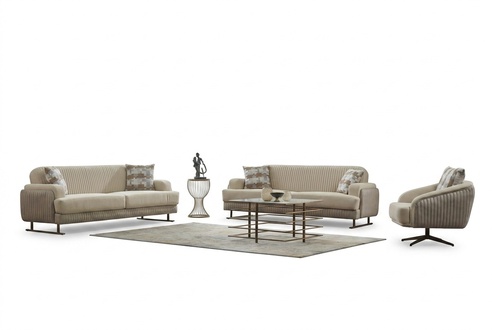 Couchgarnitur Polstersofa Dreisitzer Stoff Beige Set 3tlg Couch Sessel