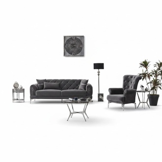 Couchgarnitur Sofa Polstersofa Dreisitzer Stoffsofa Grau Sessel 2tlg