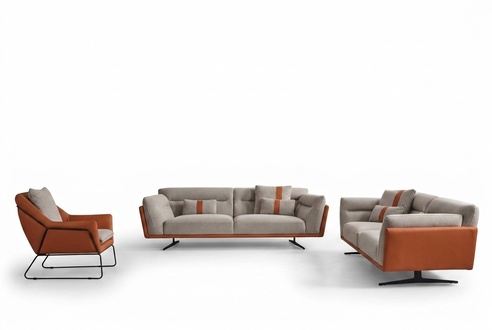 Couchgarnitur Sofagarnitur Komplette Polstersofa Orange Stoffsofa