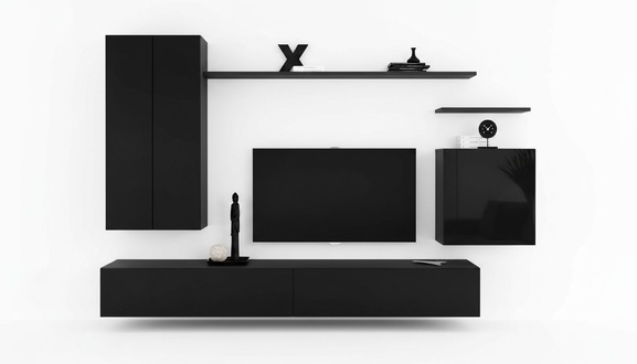 Schwarz Wohnwand Wohnzimmermöbel Design Luxus TV Ständer Neu Möbel