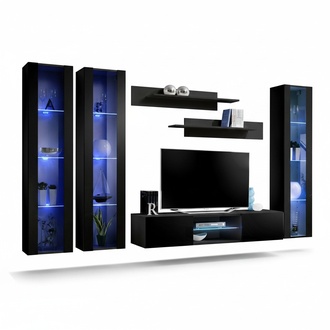 Luxus Schwarz Wohnwand Hänge Vitrine Designer Wohnzimmer Holz Möbel Einrichtung