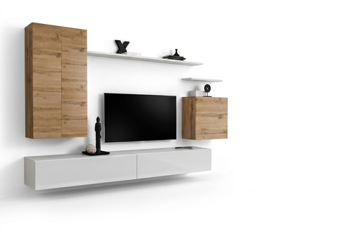 Wohnwand TV-Ständer Set Design Wand Regal Wohnzimmer Holz Hänge Schrank Möbel