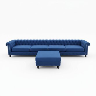 Desiger Chesterfield Sofagarnitur Textil Blau 4 m XXL+ Hocker Couch