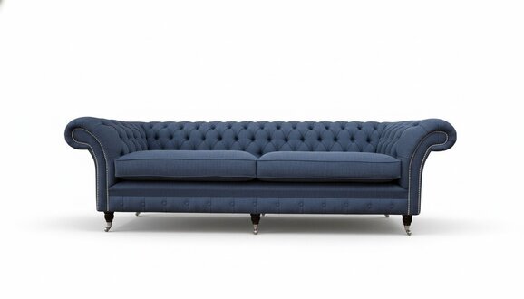Design Chesterfield Sofa 4 Sitzer Stoff Couch Blau Polster Wohnzimmer Neu