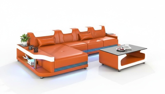 Design Eckcouch Ecksofa Wohnzimmer MÃ¶bel Lederpolster Sofa L Form + Couchtisch