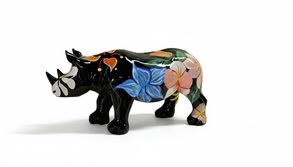 Design Nashorn in Blumen Figur Statue Skulptur Figuren Skulpturen