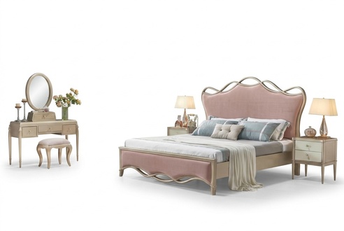 Design Schlafzimmer Bett Luxus Betten Leder Rosa Doppel Polster MÃ¶bel