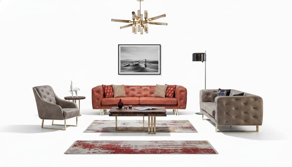 Chesterfield Bunte Couch Sofagarnitur MÃ¶bel Set 3+3+1 Gruppe Textil
