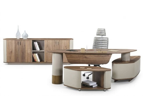 Designer Arbeitszimmer Set Schreibtisch Sideboard Couchtisch Beige Holz