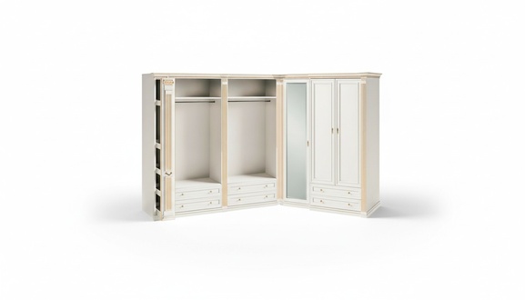 Designer Beiger Kleiderschrank Massivholz L-Form Robuste Edle SchrÃ¤nke