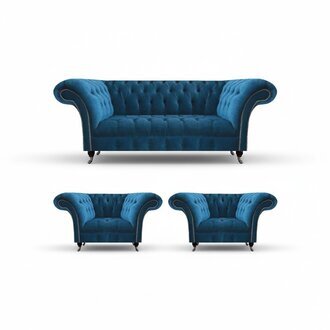 Designer Blaue Chesterfield PolstermÃ¶bel Wohnzimmer Couch 2x Sessel 3tlg