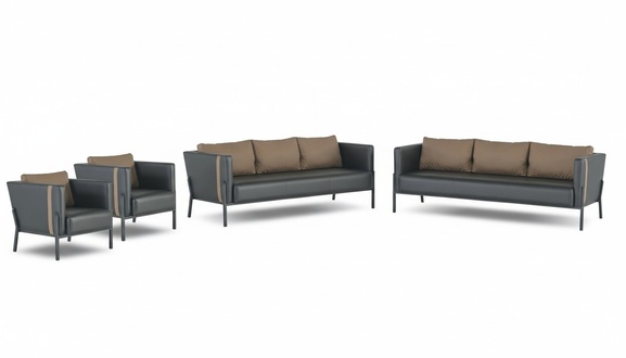 Designer BÃ¼romÃ¶bel LuxuriÃ¶se 2x 3-Sitzer Edle 2x Ledersessel 4tlg Set