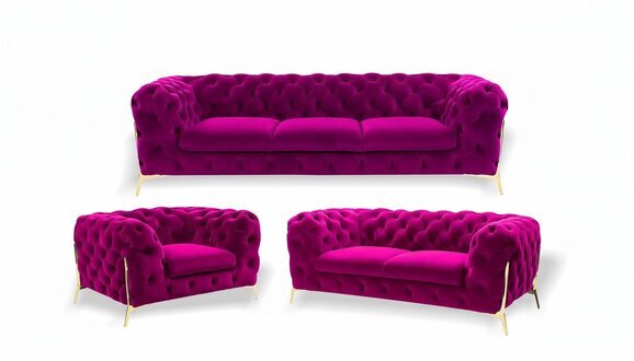 Designer Chesterfield Sofagarnitur Sofa Couch Polster Set in Samt 3+2+1 Sitzer