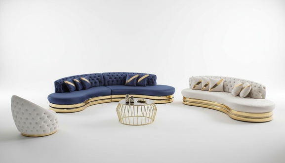 Chesterfield Sofas Halbrunde Edelstahl Couchen 4+3 Sitzer 3tÃ¶g