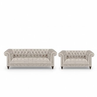 Designer Chesterfield WeiÃe Couchgarnitur 3-Sitzer Textil Zweisitzer