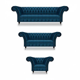 Designer Dunkelblaue Chesterfield Couchen Edler Sessel PolstermÃ¶bel 3tlg