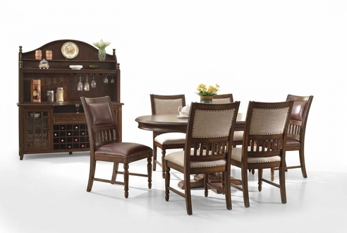 HÃ¶lzerne Designer-Essgarnitur fÃ¼r Wohnzimmer Tisch 6x Stuhl Set gepolstert 7pc