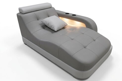 Designer Leder Chaiselongues Modern Grau Liege Ottomane Sofa Echtes Leder Relax